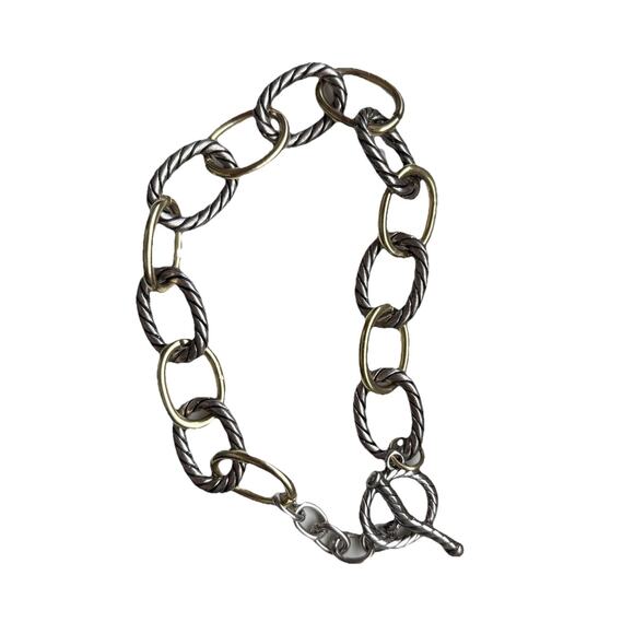 Mixed Metal Silver‎ & Gold Link Bracelet With Toggle Clasp - Size 8”-9” Long - Picture 2 of 10